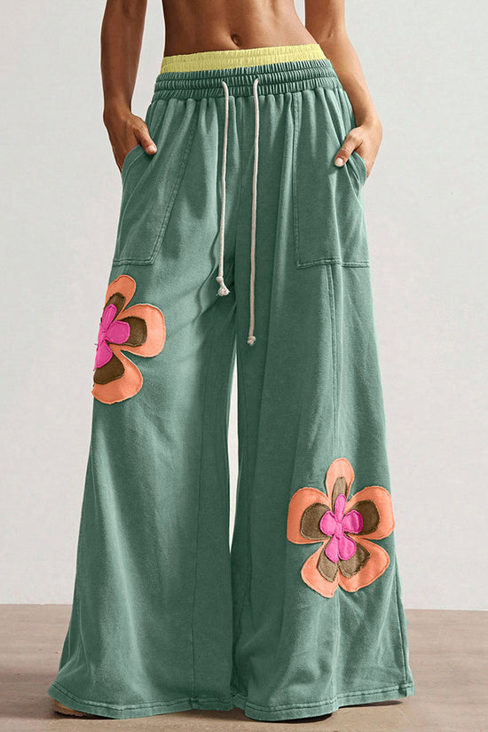 Wide-Leg Floral Casual Pants