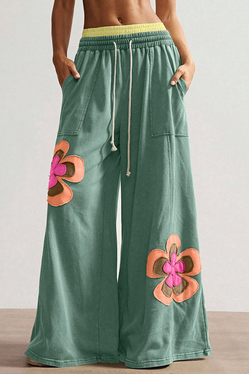 Wide-Leg Floral Casual Pants