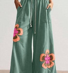 Wide-Leg Floral Casual Pants