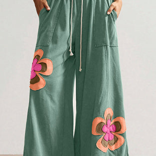 Wide-Leg Floral Casual Pants