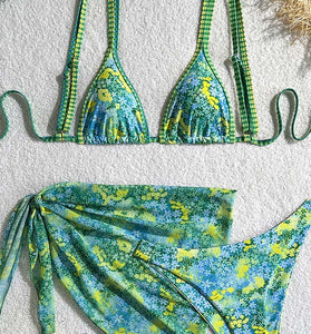 Floral Triangle Bikini with Sarong Set
