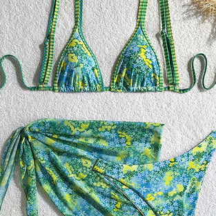 Floral Triangle Bikini with Sarong Set