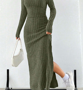 Off-Shoulder Ribbed Dress Set