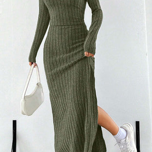 Off-Shoulder Ribbed Dress Set