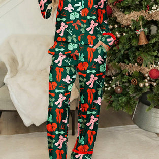 Festive Bow Print 2-Piece Pajama Set