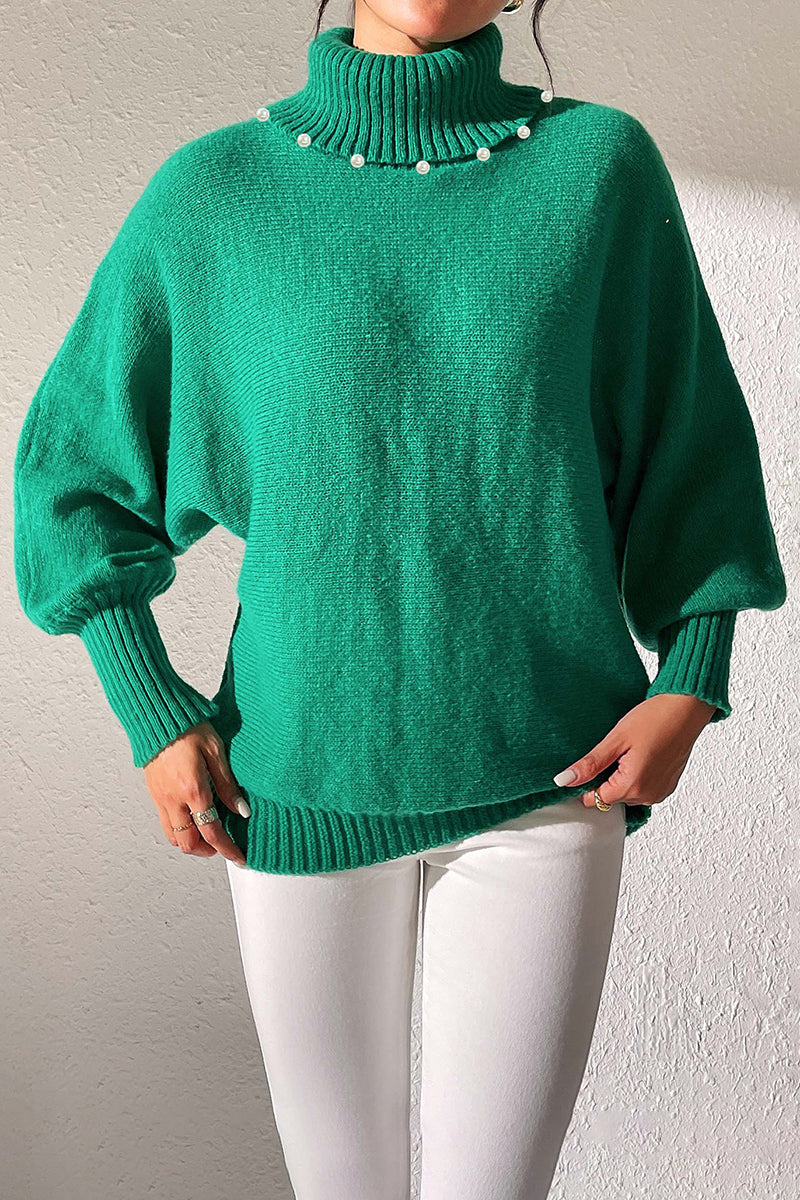 Pearl Embellished Turtleneck Sweater
