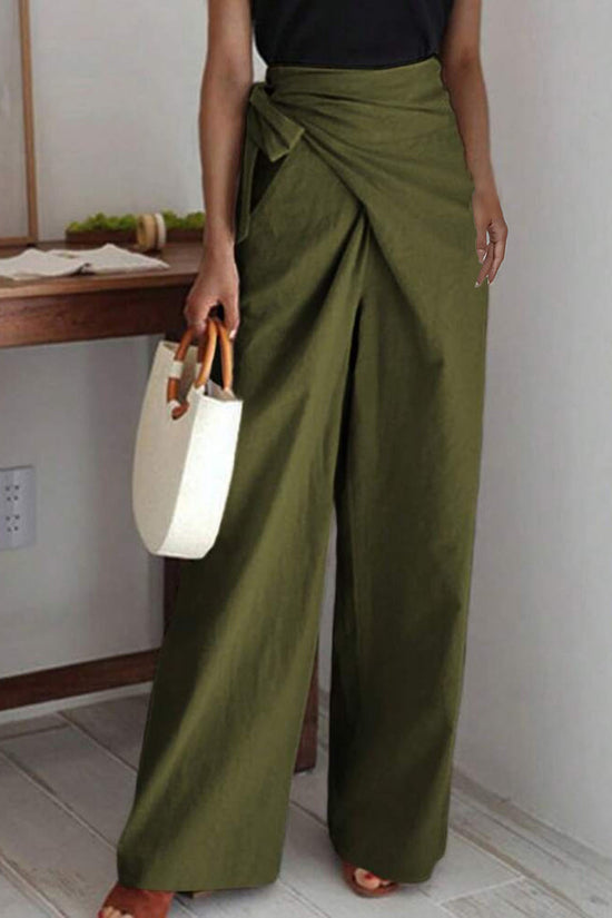 Wrap Front Wide-Leg Casual Pants