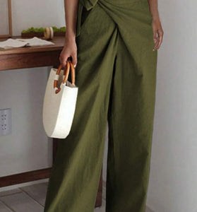 Wrap Front Wide-Leg Casual Pants