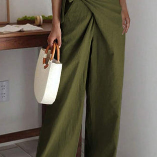 Wrap Front Wide-Leg Casual Pants