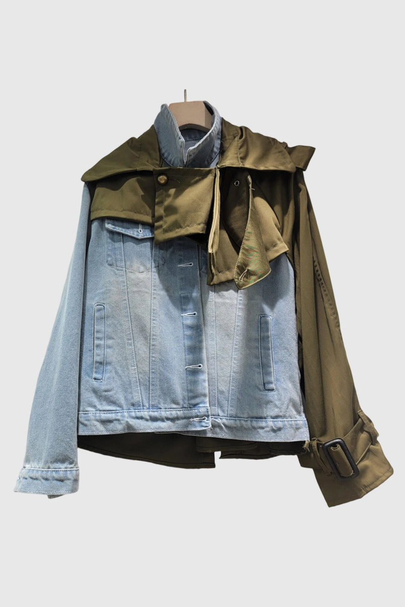 Stylish Denim Jacket with Scarf Detail