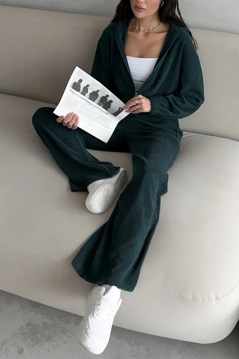 Cozy Zip-Up Hoodie and Wide-Leg Pant Set