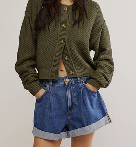 Button-Up Textured Crop Cardigan
