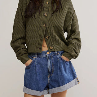 Button-Up Textured Crop Cardigan