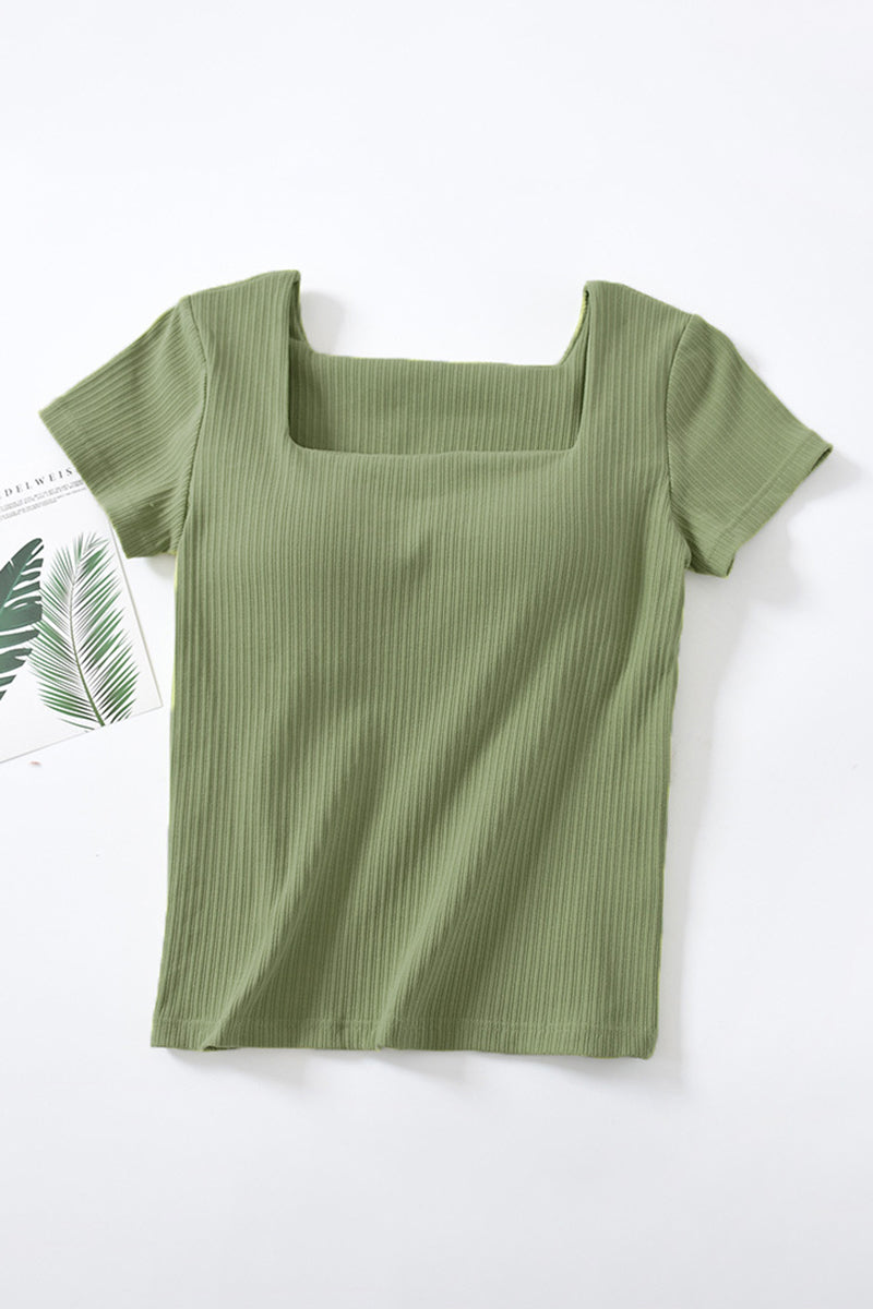 Square Neck Ribbed Short Sleeve Top