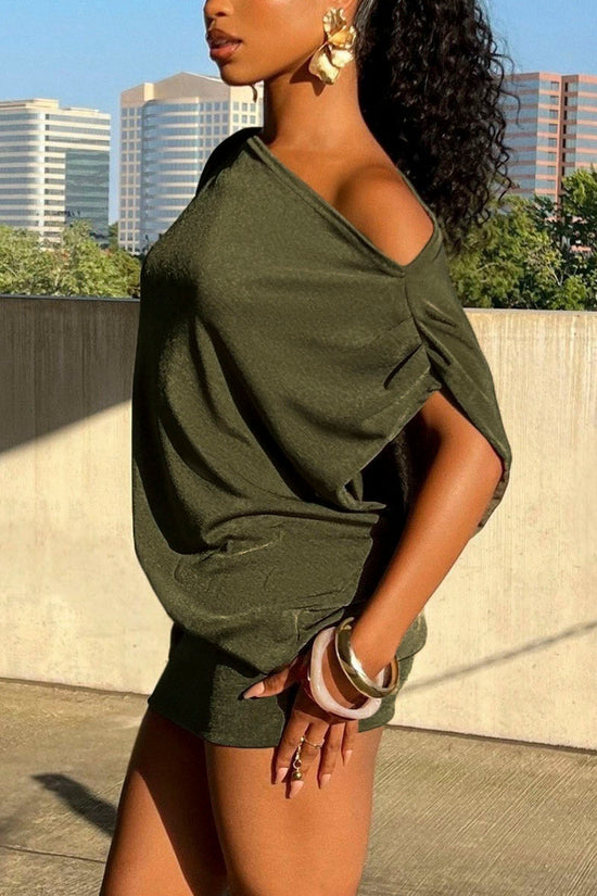 Elegant Draped One-Shoulder Casual Dress