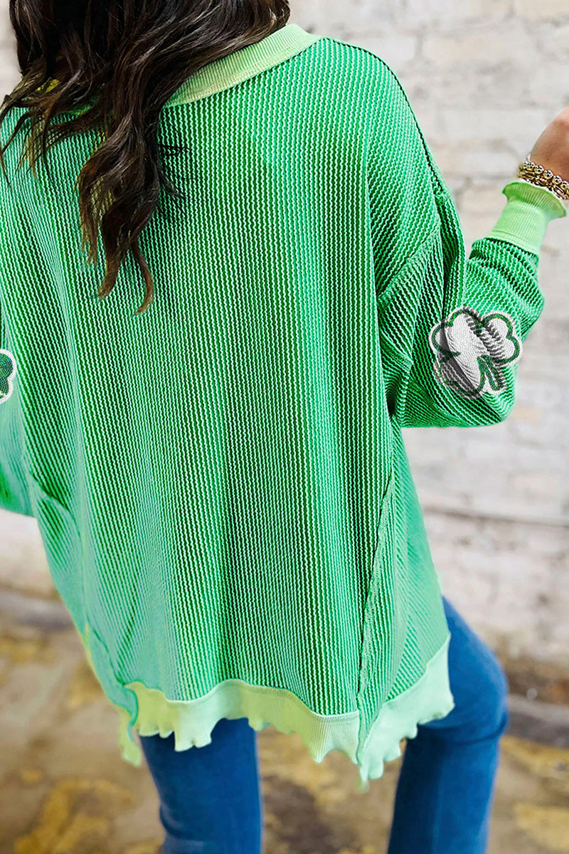 Twisted Rib Clover Detail Loose Pullover