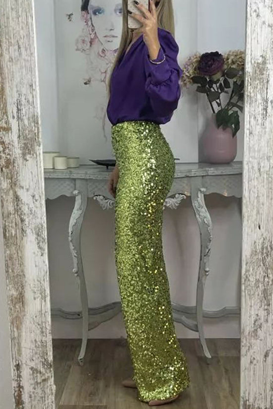 Sparkling Sequin High-Waist Casual Pants