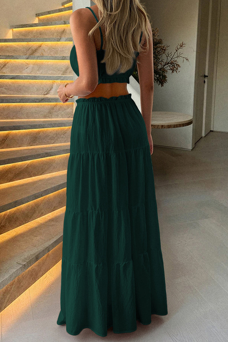 Scalloped Two-Piece Skirt Set with Crop Top