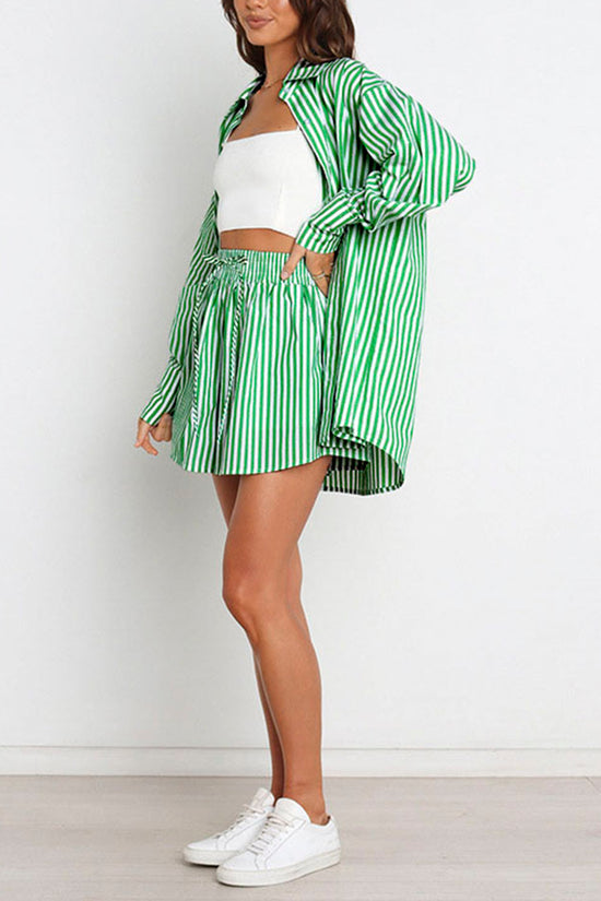 Striped Oversized Shirt and Shorts Set