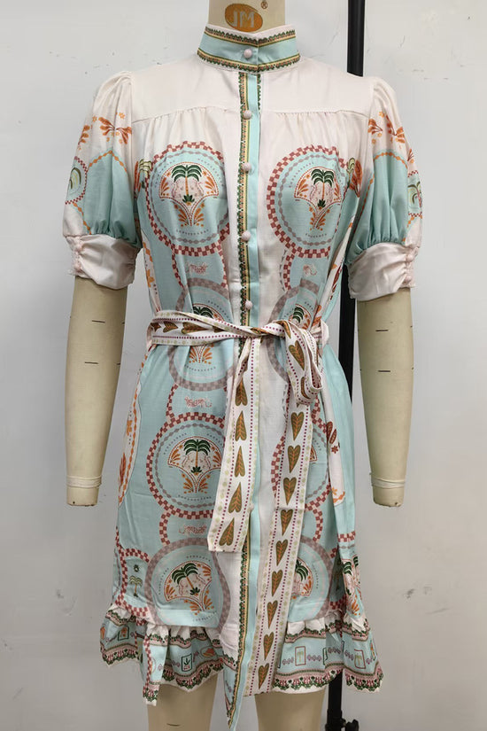Boho Belted Short Sleeve Dress