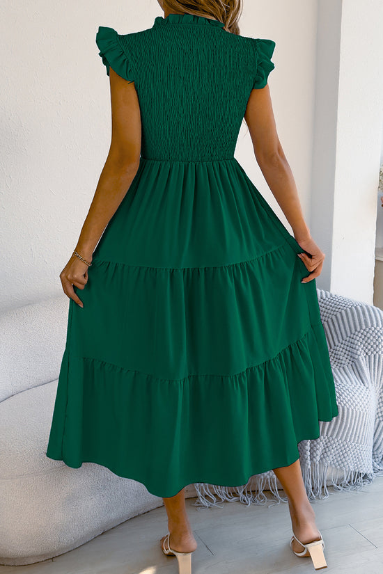 Ruffle Sleeve Smocked Midi Dress
