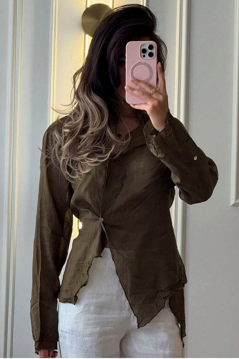 Ruffle Hem Asymmetric Blouse