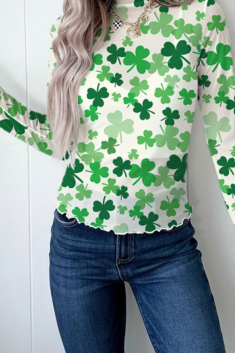 Shamrock Print Long Sleeve Top