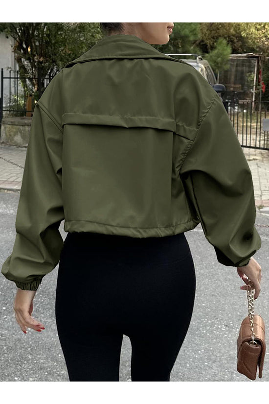 Cropped Zip-Up Drawstring Jacket