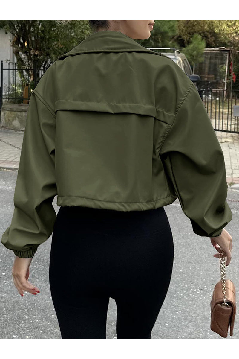 Cropped Zip-Up Drawstring Jacket