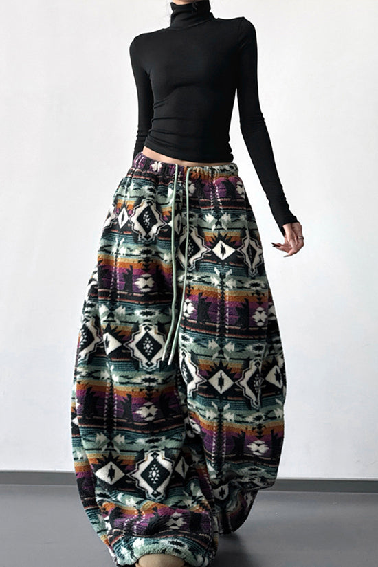 Tribal Pattern Wide-Leg Casual Pants