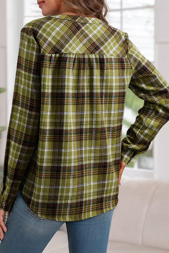 Plaid Button-Up Casual Blouse