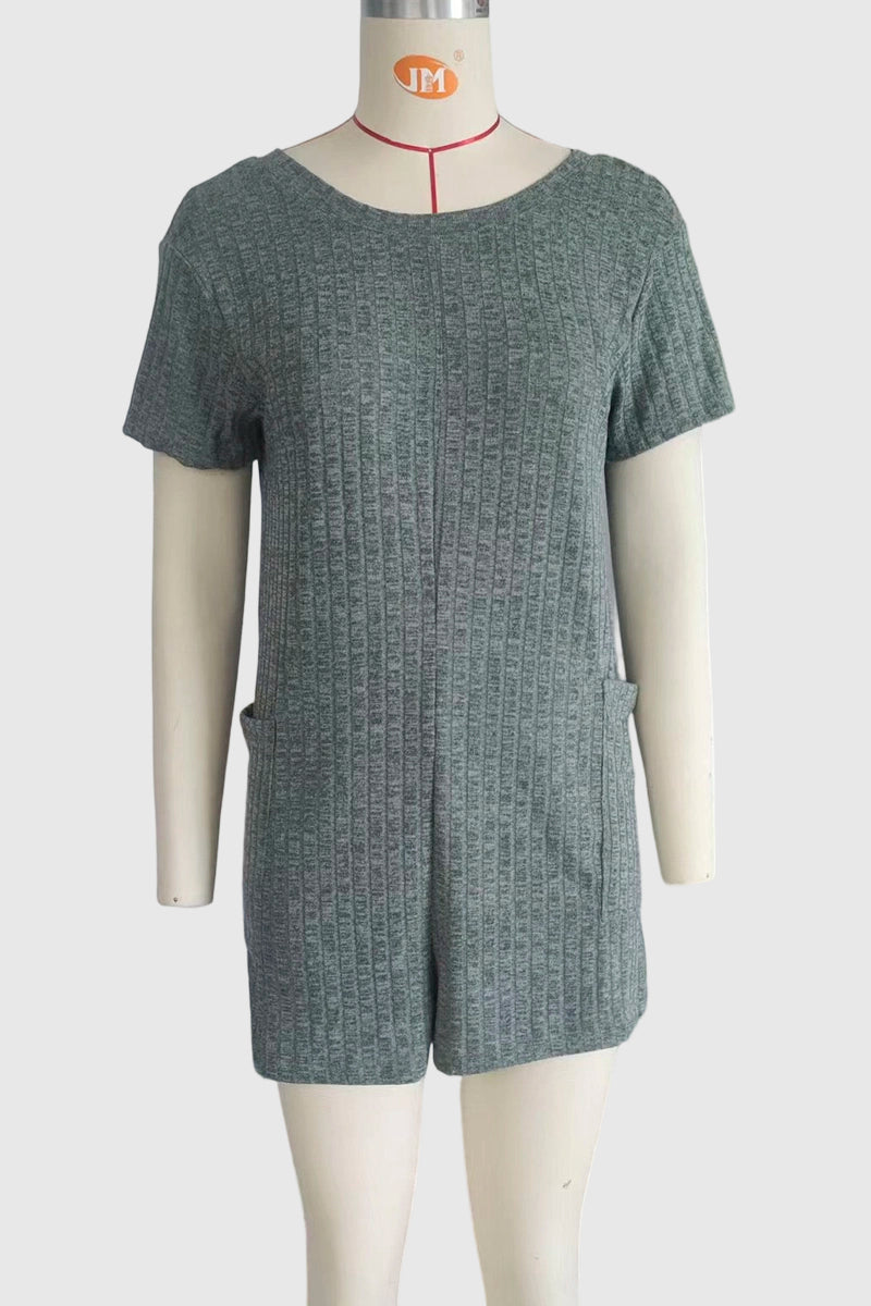 Ribbed Texture Casual Romper