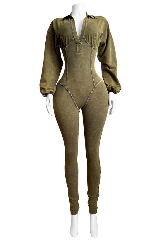 Chic Long Sleeve V-Neck Jumpsuit