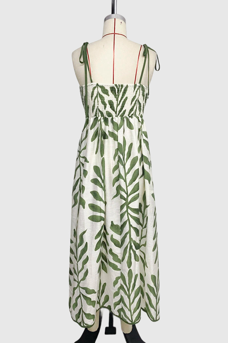 Leaf Print Sleeveless Casual Dress
