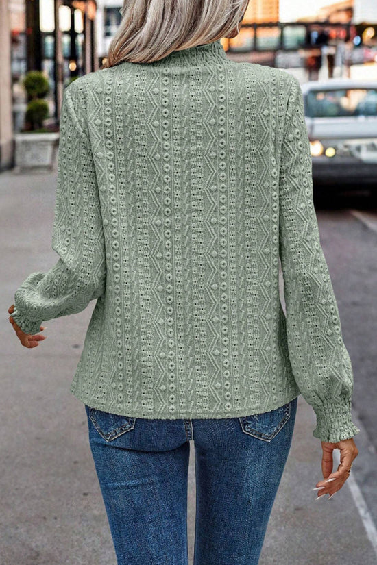 Elegant Textured Mock Neck Blouse