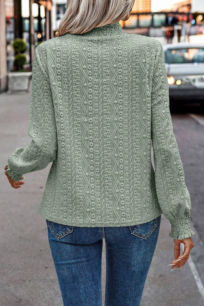 Elegant Textured Mock Neck Blouse