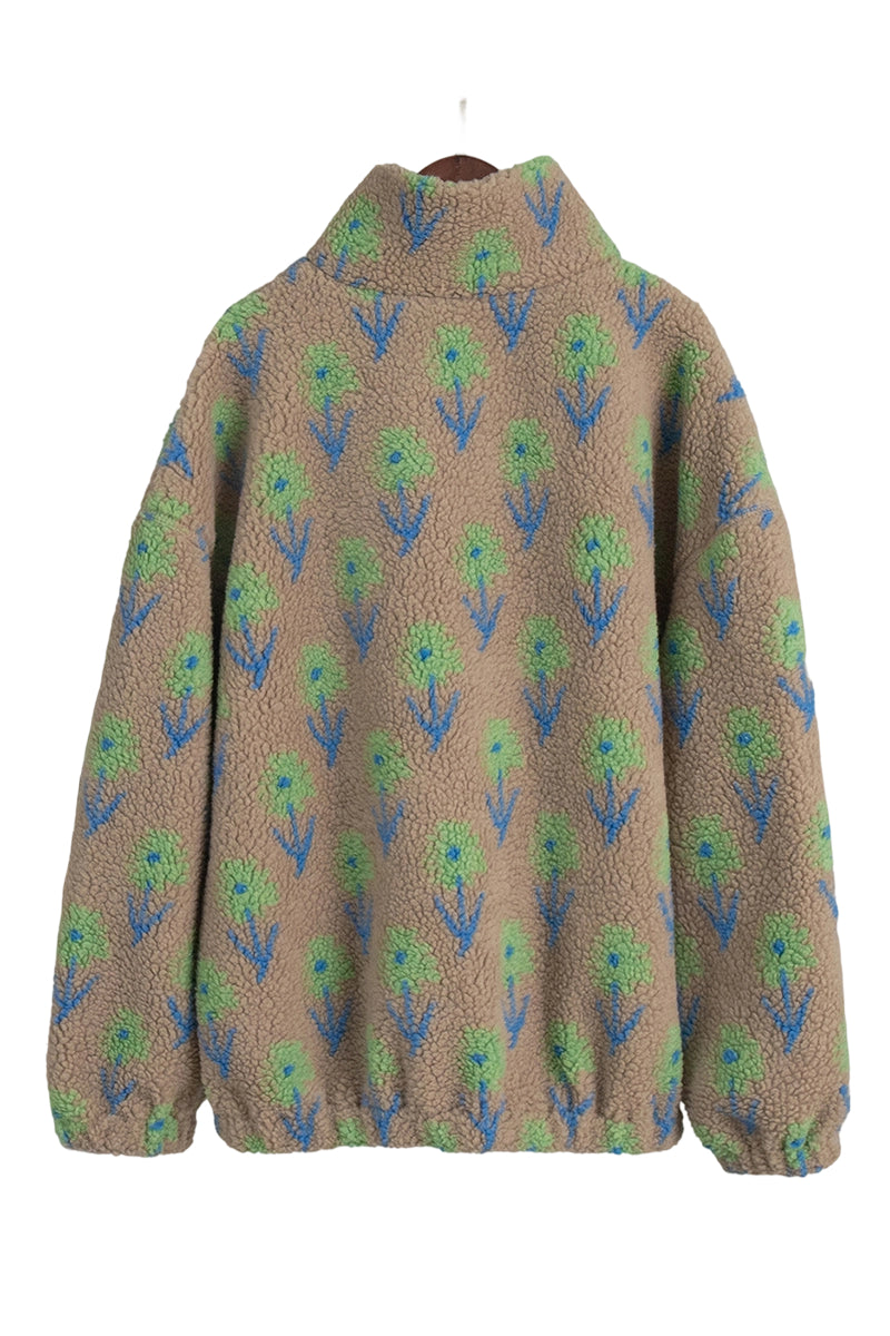 Floral Printed Zipper Front Cozy Jacket