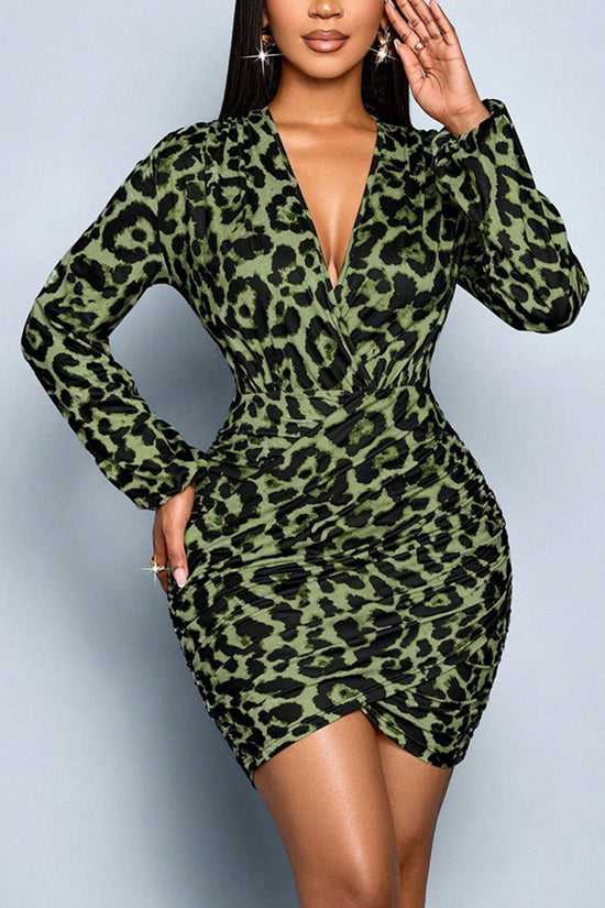 Leopard Print Long Sleeve Bodycon Dress
