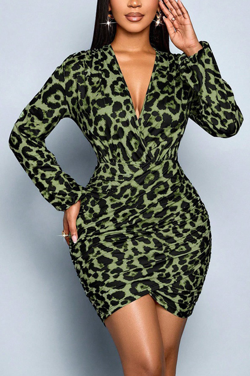 Leopard Print Long Sleeve Bodycon Dress
