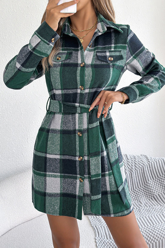 Plaid Belted Shirt Dress