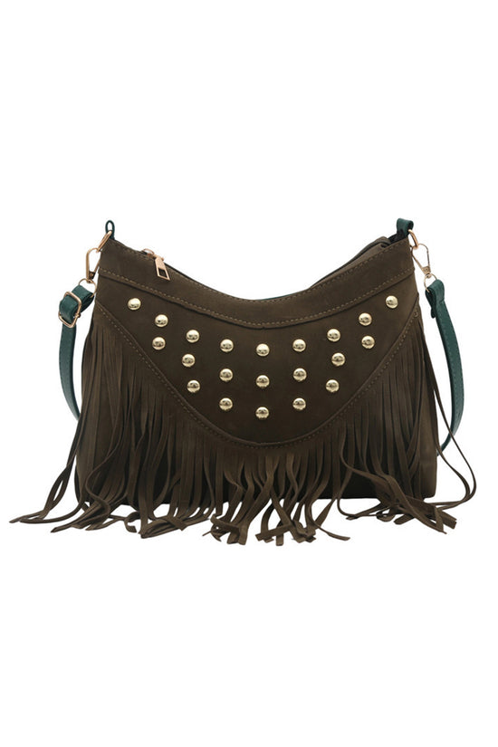 Fringe Studded Shoulder Bag