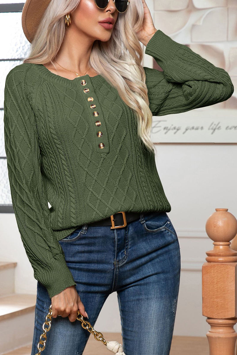 Button-Front Cable Knit Sweater