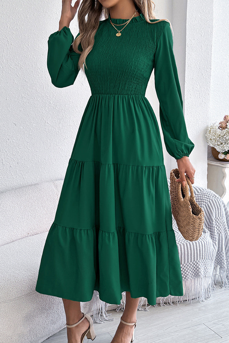 Long Sleeve Layered Casual Midi Dress