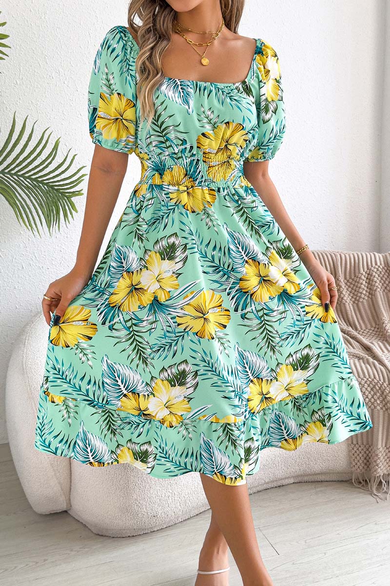 Off-Shoulder Floral Print Midi Dress
