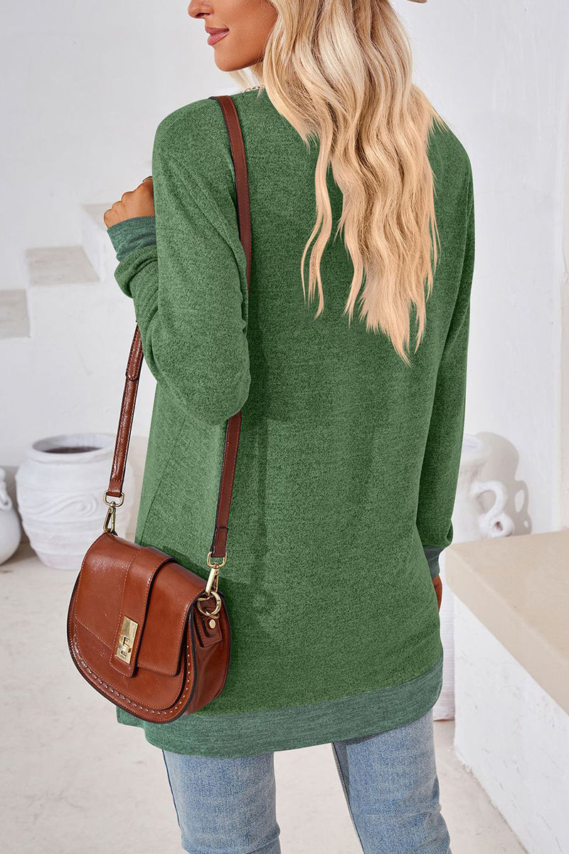 V-Neck Crochet Trim Long Sleeve Top