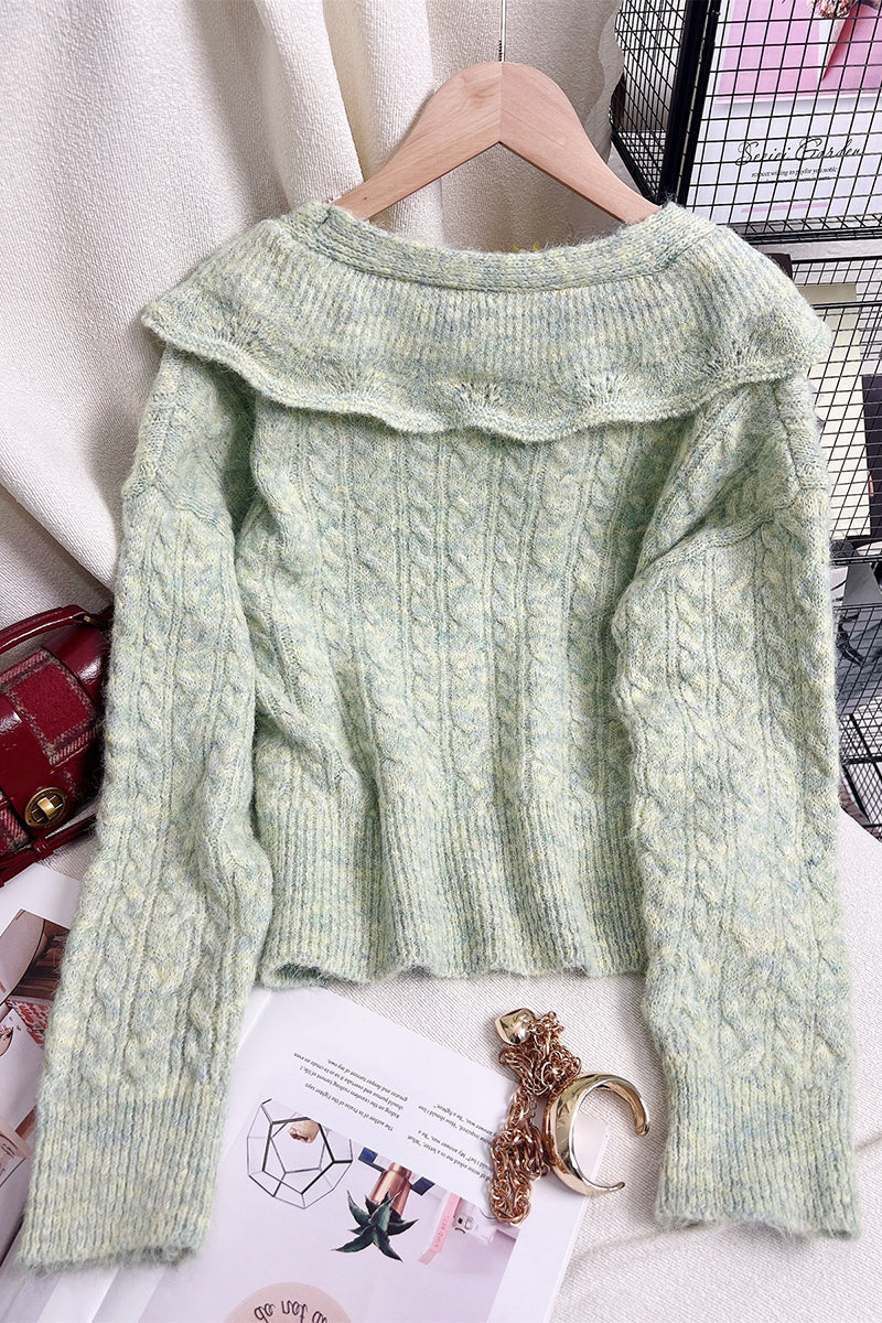 Cable Knit Sweater with Scalloped Collar