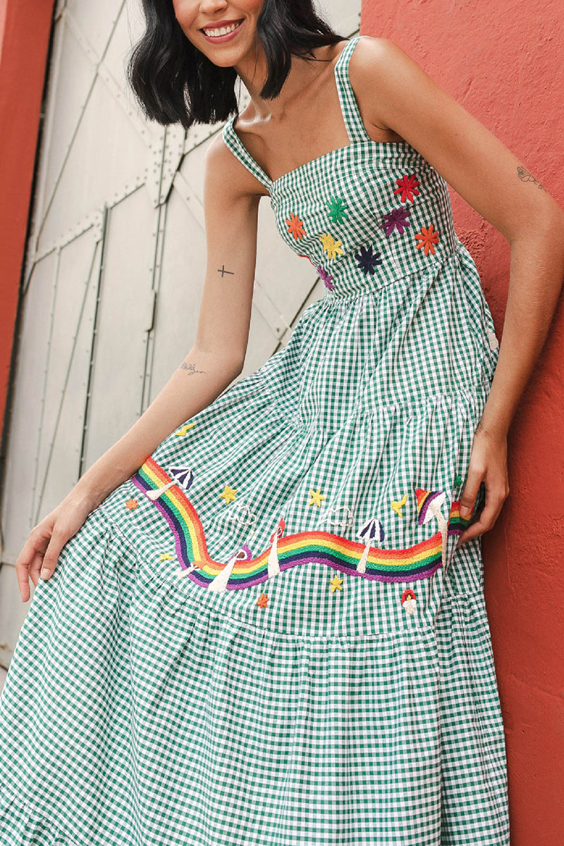 Plaid Rainbow Print Maxi Dress