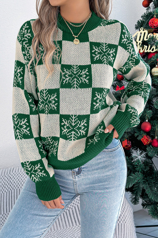 Checkered Snowflake Knit Sweater