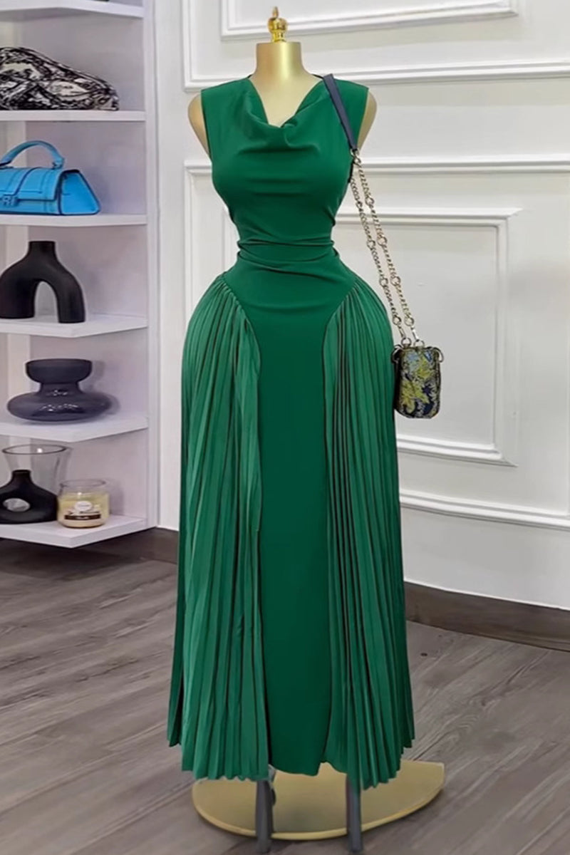 Draped Pleated Sleeveless Dress