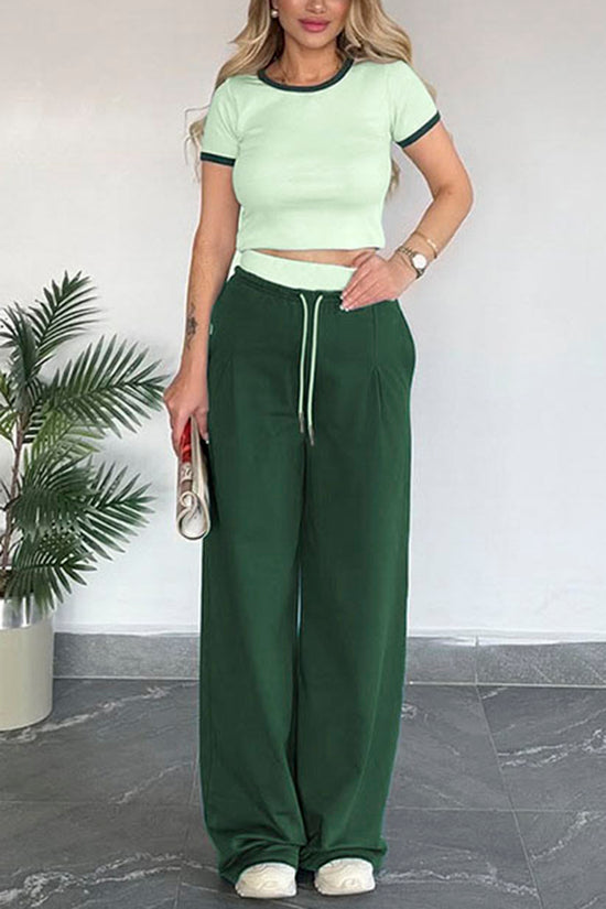 Chic Crop Top and Wide Leg Pants Set